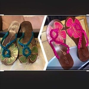 Bundle 2 pair Diba Beaded Leather Buckle Loop Toe Thong Sandals Flats Flip Flop